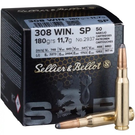 Cartouche sellier & Bellot calibre 308 win 180grs x50