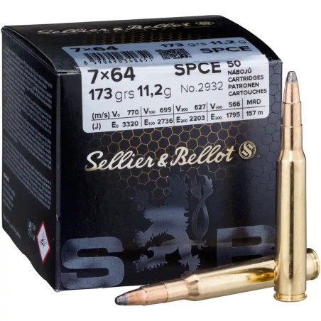 Cartouche Sellier & Bellot calibre 7X64 SPCE 173grs 11.2g x50