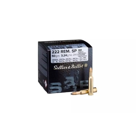 Cartouche Sellier & Bellot calibre 222R SP 50grs 3.24g x100