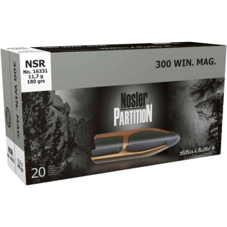Cartouche Sellier & Bellot calibre 300WIM NOSLER PARTITION 180grs 11.7g x40